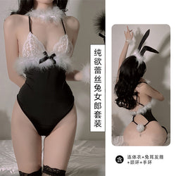Image of Bunny girl pure desire style erotic underwear set furry one-piece transparent clothes character maid cat women's clothing 1167