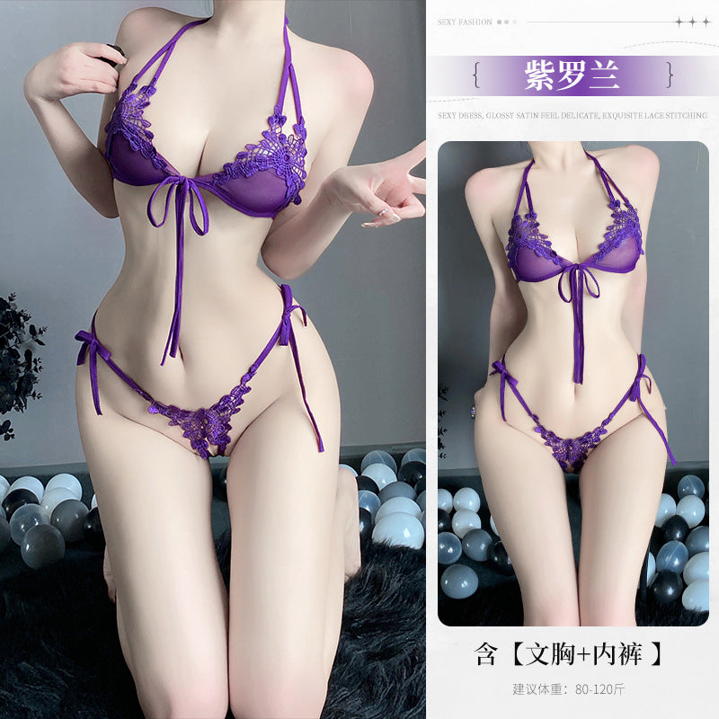 plus size chubby girl gospel pure lust hot stimulating erotic underwear sexy lace three-point set Valentine's Day gift