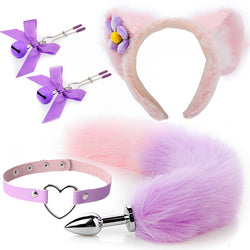 Image of Sex mask ear hairpin backyard anal plug female supplies sm metal fun suit fox tail four-piece set