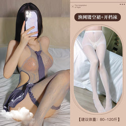 Image of Sexy lingerie sexy campus jk uniform set temptation mesh clothes transparent stockings jumpsuit pleated skirt drop shipping