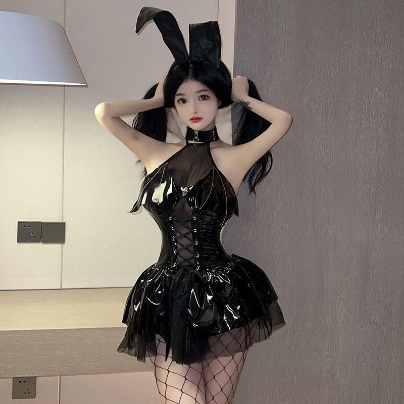 Su Hu erotic underwear pure desire strap-on sexy halterneck little devil patent leather dress uniform