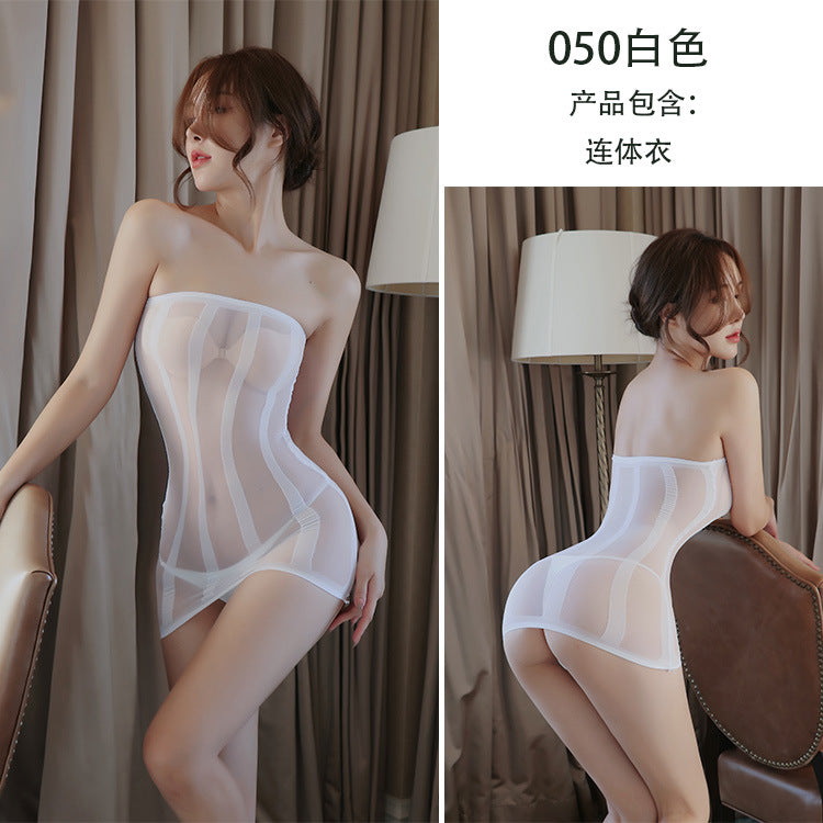 Image of Long night, long erotic underwear, female transparent temptation, sexy one-piece netting, stockings, pajamas, opening file 050