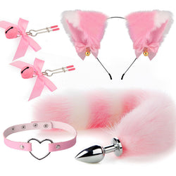 Image of Sex mask ear hairpin backyard anal plug female supplies sm metal fun suit fox tail four-piece set