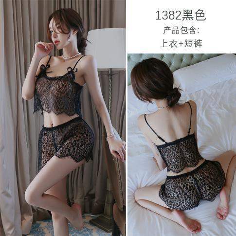 Underwear sheer lace seduction slip nightdress loungewear cute uniform set 1382