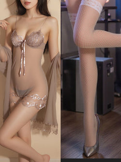 Image of plus size sexy pajamas extreme seduction see-through erotic lingerie sassy lace transparent nightdress passion sundress set