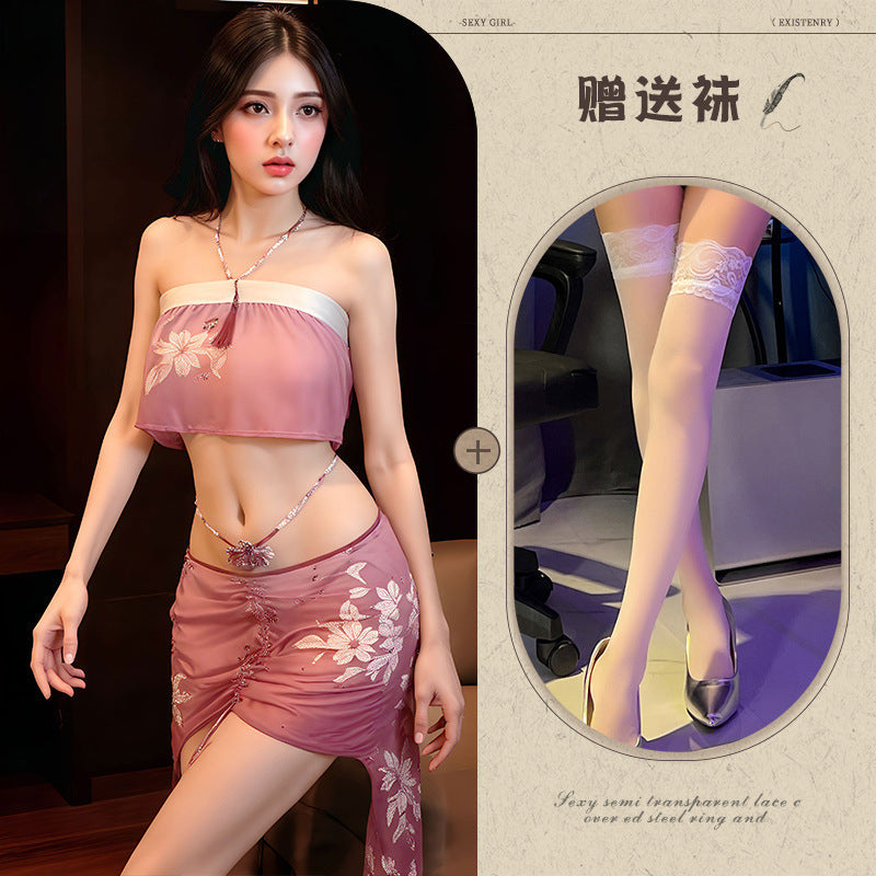 Lang Pin Heng sexy kimono uniform slip nightdress tights free passion suit see-through temptation loungewear