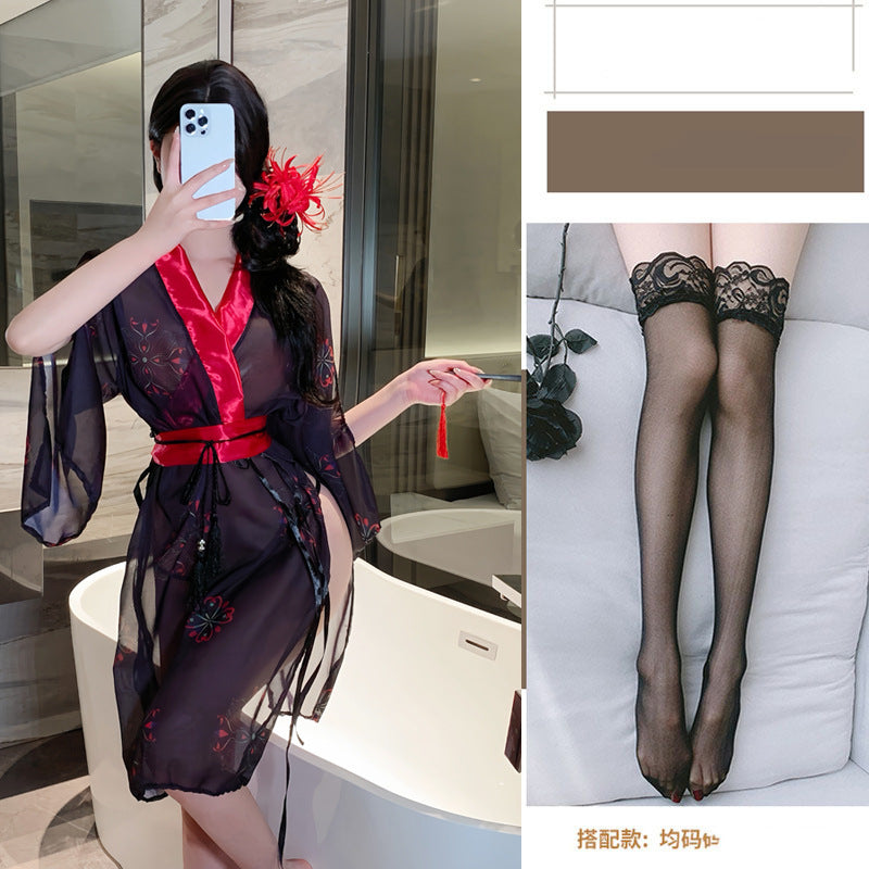 Image of Yanyan erotic underwear uniform sexy pure desire free to take off qqny pajamas battle robe Hanfu see-through kimono clothes set