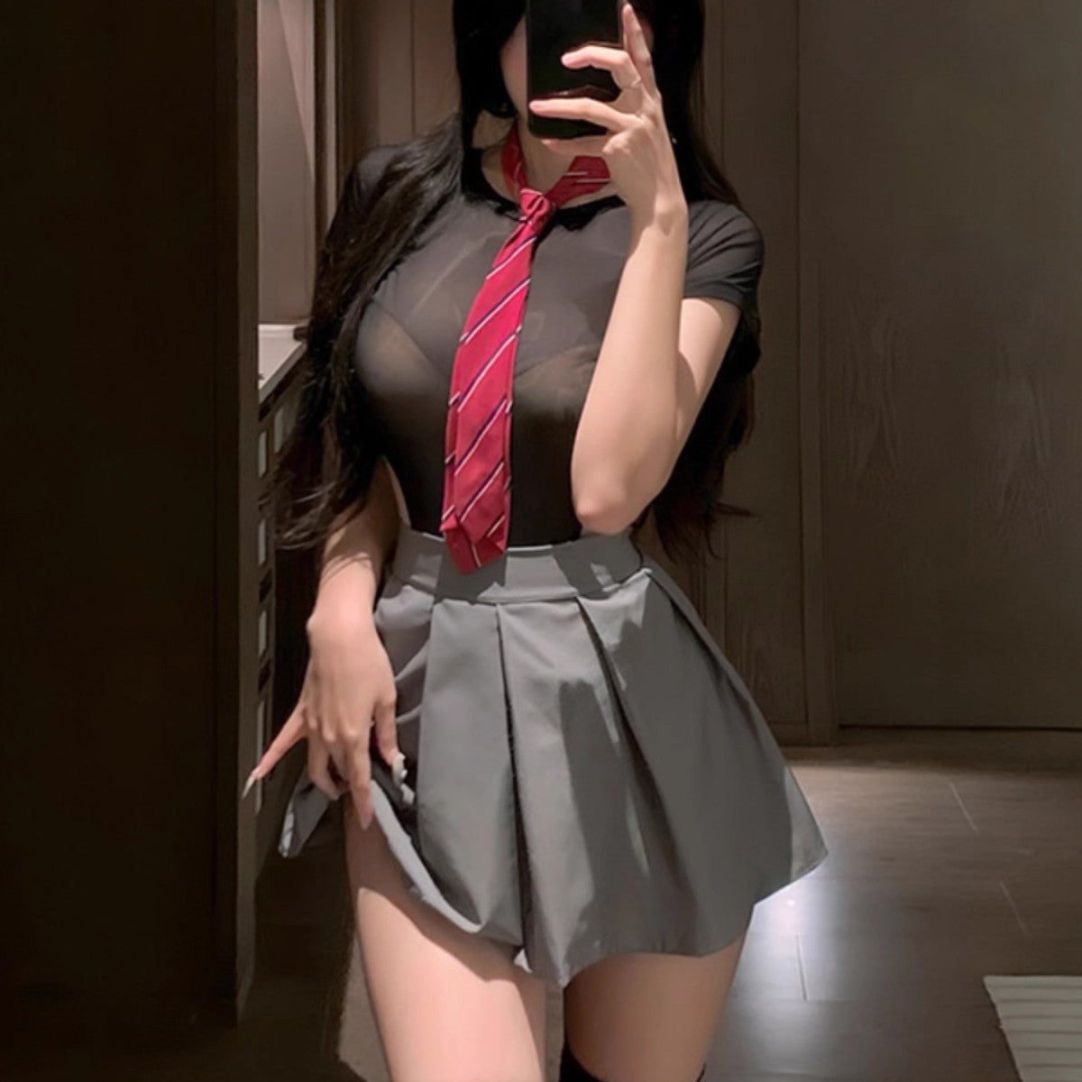 Salt Campus Girlfriend Open Crotch Dead Kushui JK Uniform Two Piece Suit Sexy Pure Desire Showing Buttocks Free Temptation Clothes