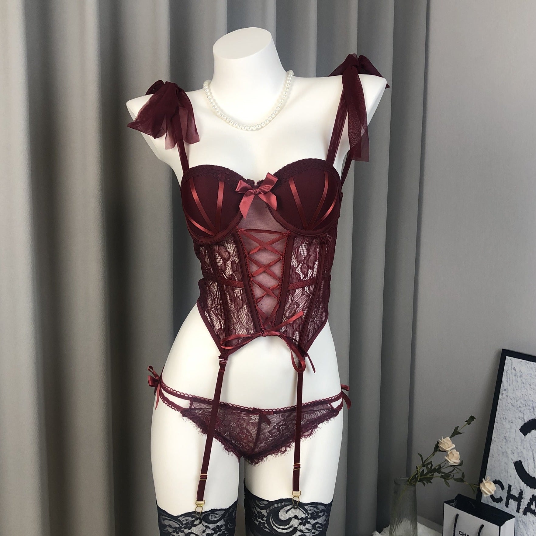 Image of Sexy lingerie bed flirting vest set 2025 new pajamas small breasts show big sexy no clothes temptation