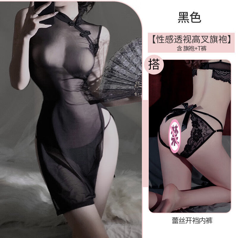 Young women's robes, Chinese cheongsam, hot girls, sexy pajamas, high slit cheongsam, improved model, a drop-out erotic underwear