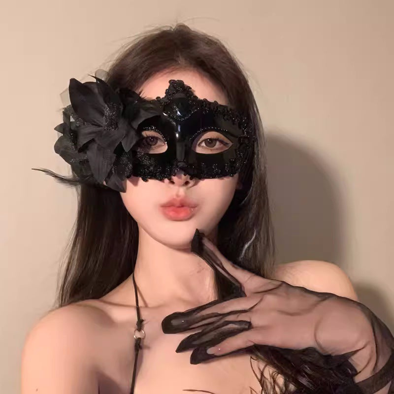 Image of Makeup Masquerade Party Sexy Half Face Makeup Woman Half Face Sex Lace Mask Halloween Feather Face Mask