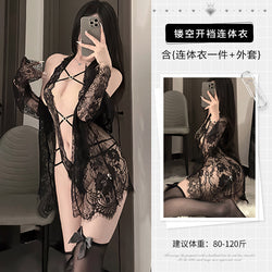 Image of Guifei sexy lingerie sexy lace one-piece pajamas crotch free of hot temptation provocative see-through nightdress set