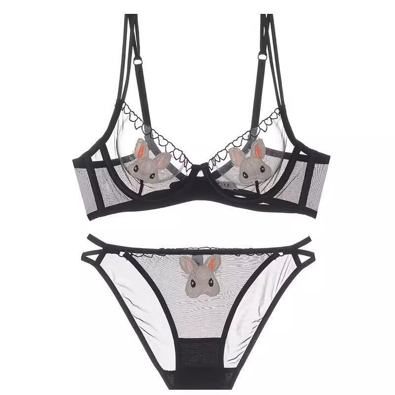 Big breasts show small breasts sexy rabbit ultra-thin transparent underwear women want to gather and put down the sag and retract the accessory breasts bra set