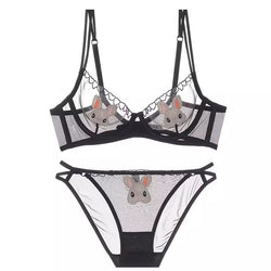 Image of Big breasts show small breasts sexy rabbit ultra-thin transparent underwear women want to gather and put down the sag and retract the accessory breasts bra set
