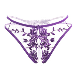 Image of Women's flirtatious lingerie panties women's passion see-through transparent embroidery sex free adult open crotch thong sense