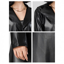 Image of 2024 elongated bathrobe, trench coat, spring and autumn anti-wrinkle fashion women's leather jacket, cross-border leather jacket, women's new customized hit
