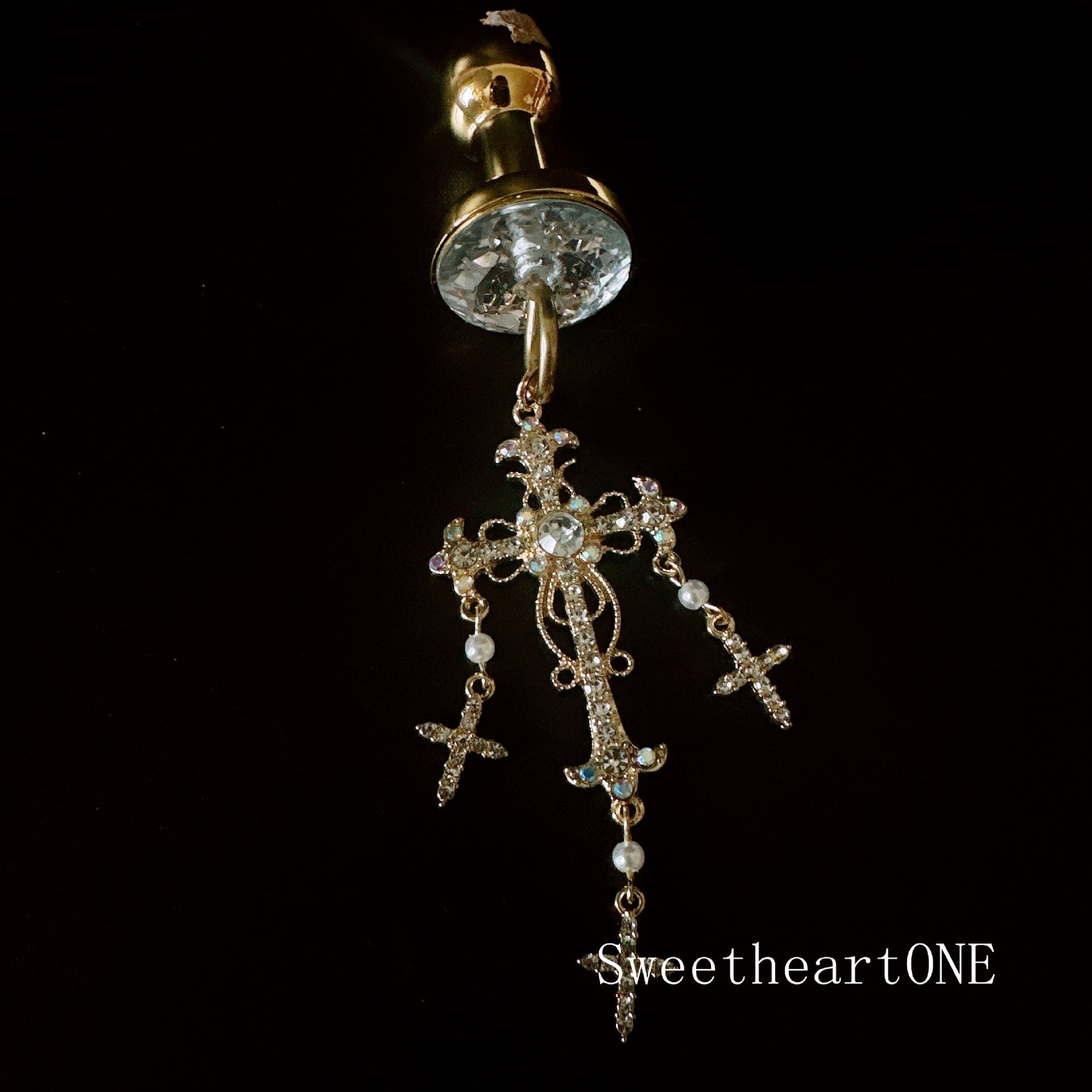Image of sex toys diamond set cross baroque style necklace breast clamp waist chain anal plug sm stimulation training male and female nipples