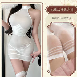 Image of That's right, the night erotic lingerie, sexy patent leather splicing, see-through hip skirt, uniform, secretary suit, tight pajama girl
