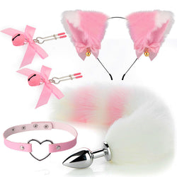 Image of Sex mask ear hairpin backyard anal plug female supplies sm metal fun suit fox tail four-piece set