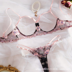 Image of Cross-border ins new lace embroidery erotic lingerie set hollow sexy French high-quality hot girl bra