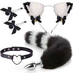 Image of Sex mask ear hairpin backyard anal plug female supplies sm metal fun suit fox tail four-piece set