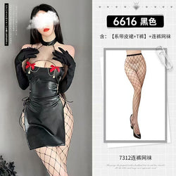 Image of Butterfly Rain, Halloween, Wild Devil, Patent Leather Strap Set, Temptation, Halterneck Nightclub, Cheongsam, Leaky Chest, Bow Cutout