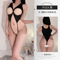 Image of 140 pounds can wear erotic underwear, uniform, passionate and sexy, no need to take off the crotch, one-piece clothes, exposed breasts, can eat F123