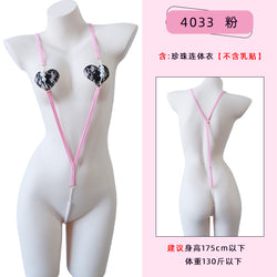 Image of Erotic underwear women's erogenous belt pearl jumpsuit simple webbing pajamas wholesale one piece dropshipping 4033