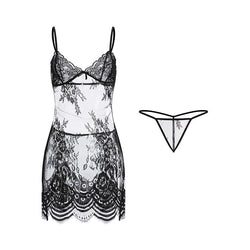 Image of Rose, erotic, lingerie, women, transparent lace, temptation, suspender nightdress, backless pajamas, loungewear set, 1581