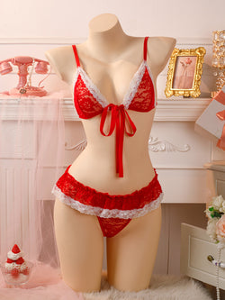 Image of New European and American erotic lingerie lace sexy thong set bow erotic pajamas couple fun lingerie