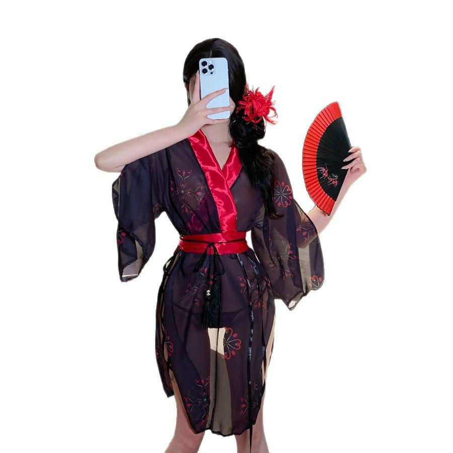 Image of Yanyan erotic underwear uniform sexy pure desire free to take off qqny pajamas battle robe Hanfu see-through kimono clothes set