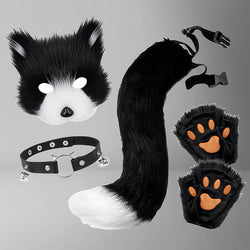 Image of Halloween set of animal claws plush gloves fox ears cos animal ears and animal tail erotic accessories female mask tail