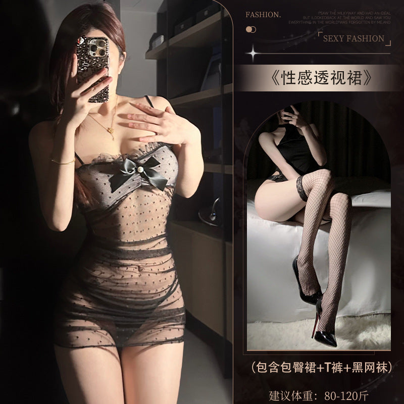Image of Xiyun sexy lingerie sexy fun see-through hot pure desire lace suspender pajamas passionate uniform seduction set