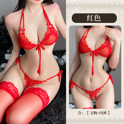 Image of plus size chubby girl gospel pure lust hot stimulating erotic underwear sexy lace three-point set Valentine's Day gift