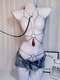 Image of adult alternative sm erotic lingerie accessories metal chain clothes uniform temptation hollow bondage pure lust sexy sassy