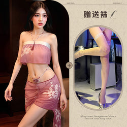 Image of Lang Pin Heng sexy kimono uniform slip nightdress tights free passion suit see-through temptation loungewear