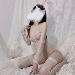 Image of Charming sex erotic lingerie integrated bunny girl lace stripless seduction set uniform passionate sex nightdress