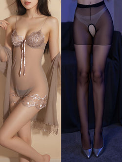 Image of plus size sexy pajamas extreme seduction see-through erotic lingerie sassy lace transparent nightdress passion sundress set