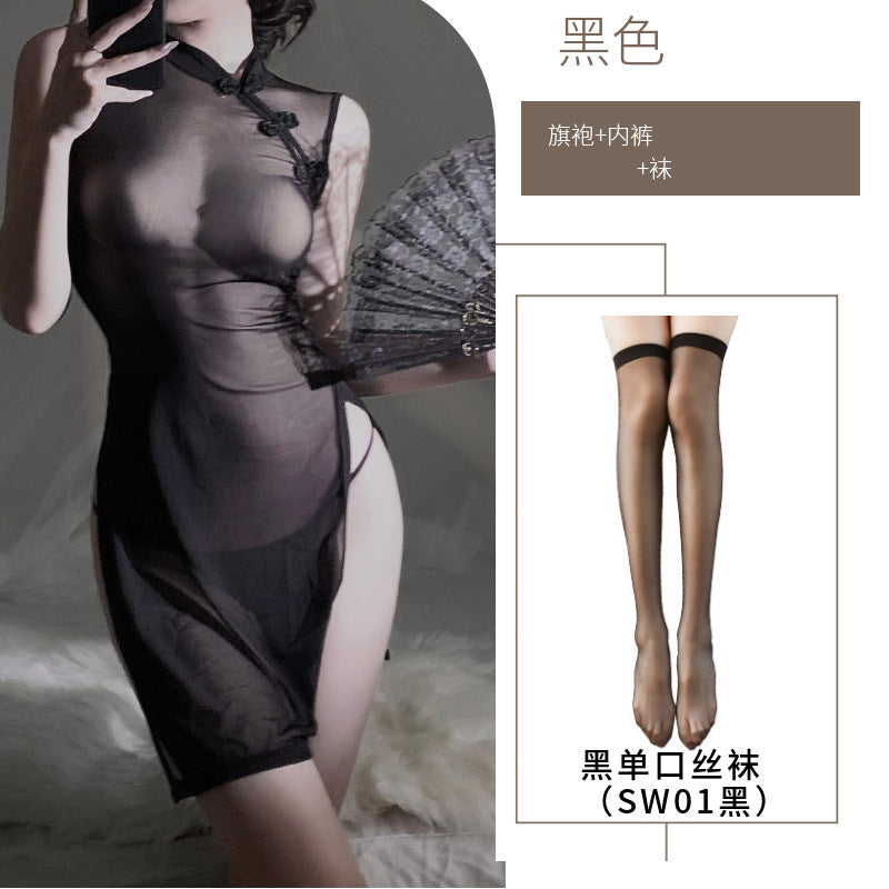 Young women's robes, Chinese cheongsam, hot girls, sexy pajamas, high slit cheongsam, improved model, a drop-out erotic underwear
