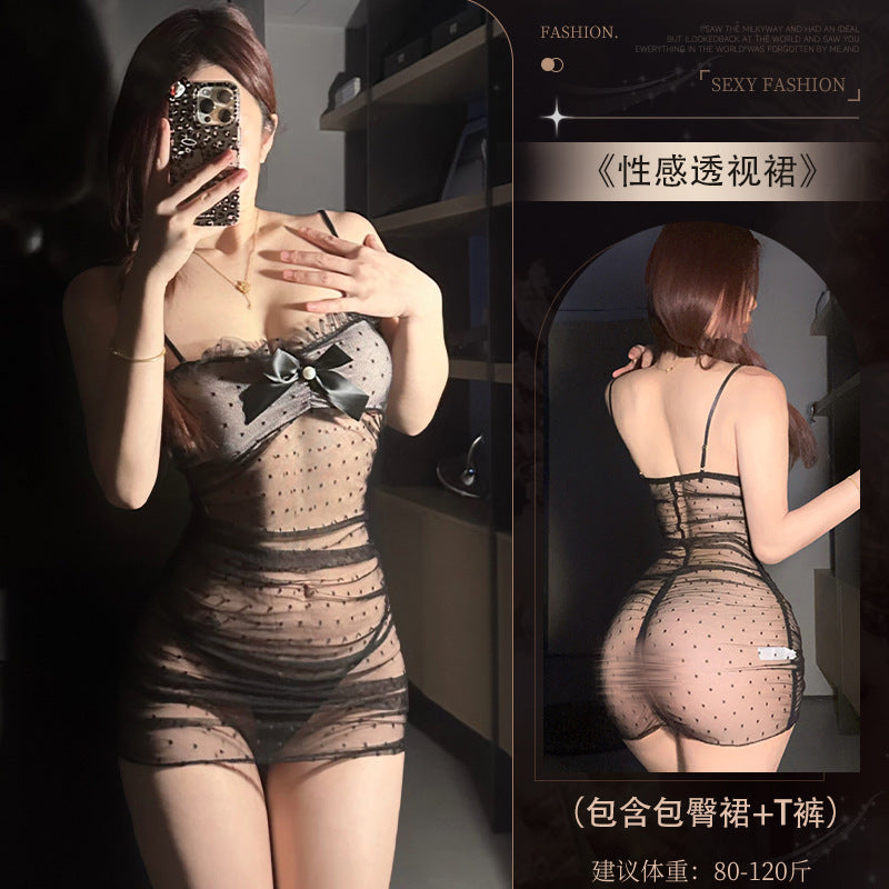 Image of Xiyun sexy lingerie sexy fun see-through hot pure desire lace suspender pajamas passionate uniform seduction set