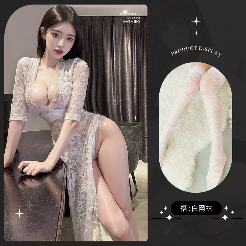 Erotic lingerie cosplay no clothes lace plus size nightdress temptation royal sister secretary outfit hot see-through outfit