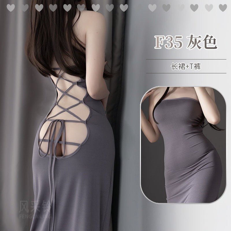 Long skirt tie plus size erotic lingerie leopard print passion nightclub lady can wear uniform to seduce adult tight