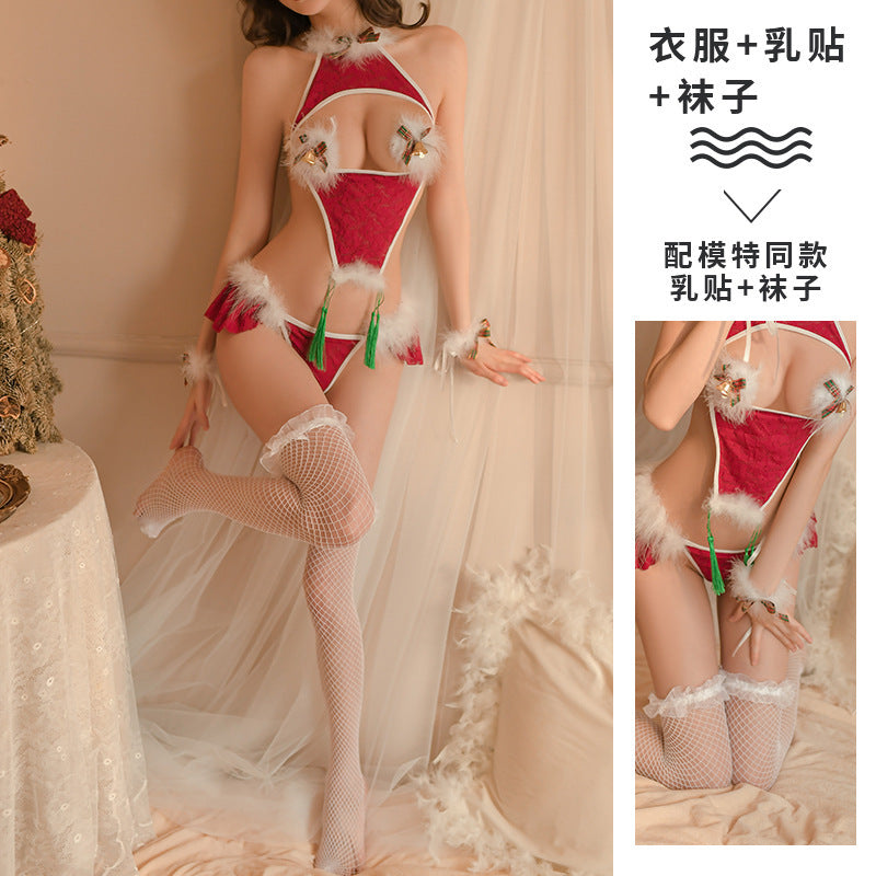 Image of Erotic underwear, Christmas combination, uniform, Halloween, cosplay set, national style belly pocket, flying Hanfu, dropship