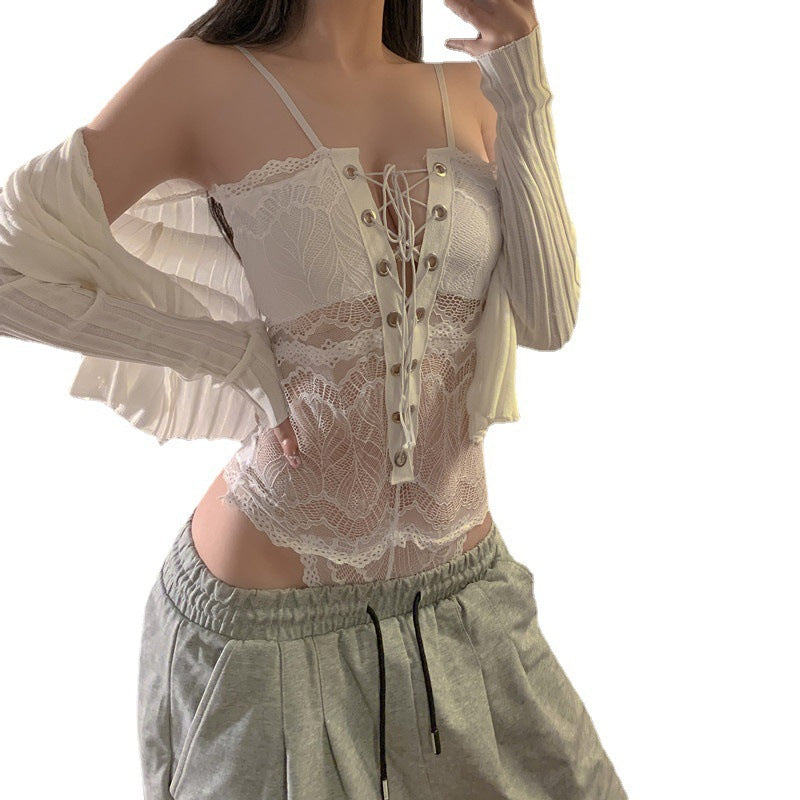 sexy pajamas transparent erotic lingerie lace one-piece dress free to take off crotch uniform temptation uniform set