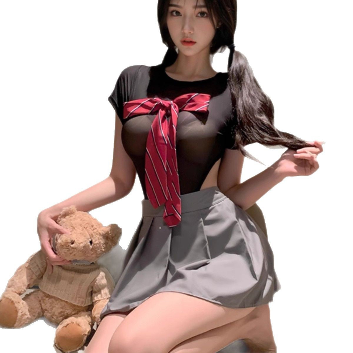 Image of Salt Campus Girlfriend Open Crotch Dead Kushui JK Uniform Two Piece Suit Sexy Pure Desire Showing Buttocks Free Temptation Clothes