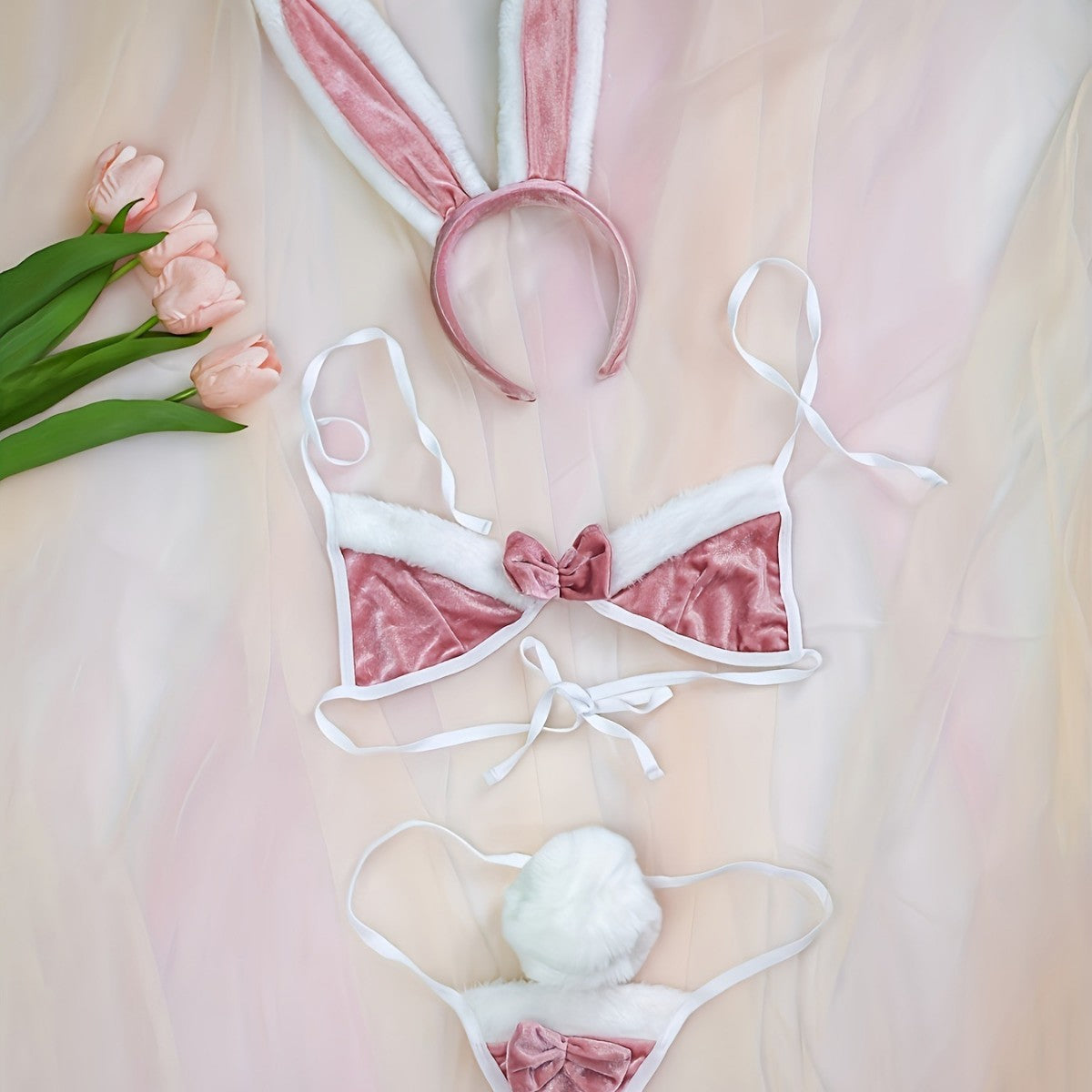 Cross-border rabbit ear headband, bow tie, bunny girl three-piece set Halloween plush headgear, hair accessories, sex lingerie