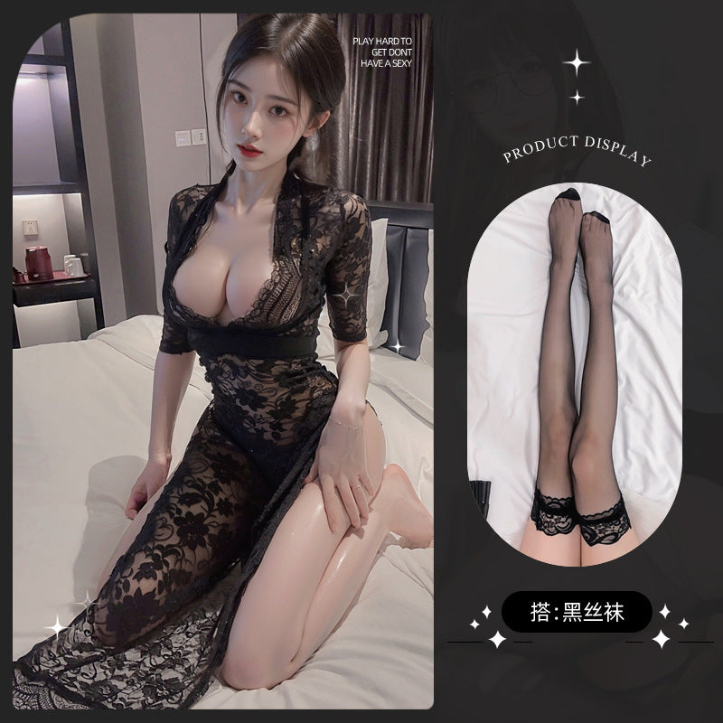 Erotic lingerie cosplay no clothes lace plus size nightdress temptation royal sister secretary outfit hot see-through outfit