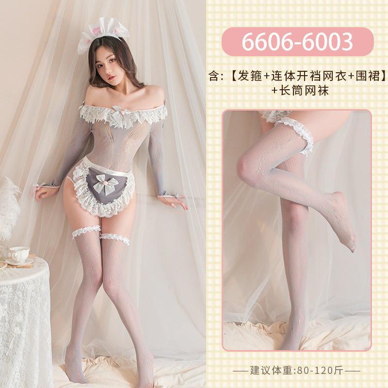 Night astringent, beauty, erotic lingerie, seduction, sexy uniform, pretty maid, one-piece netting, one-piece passion, maid suit