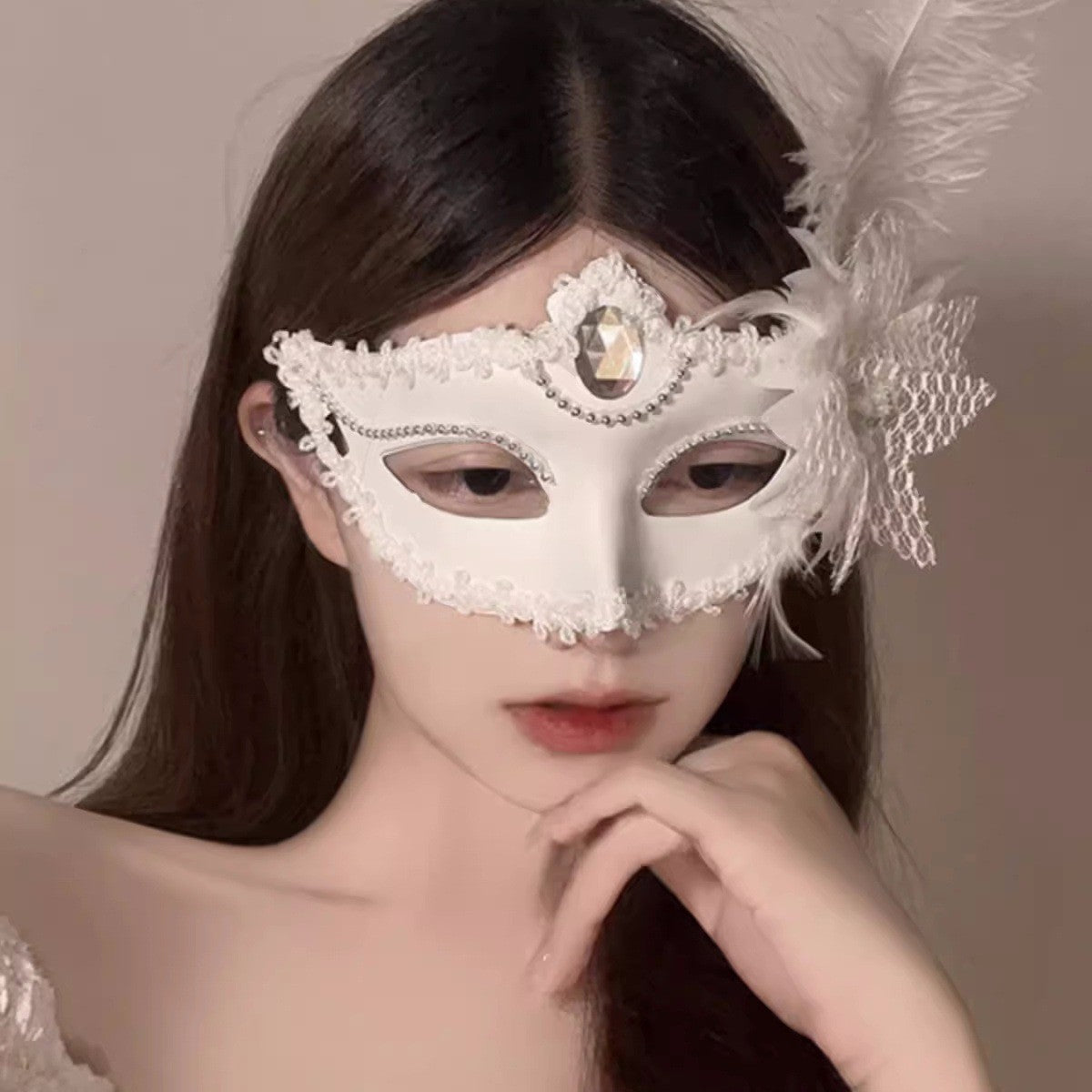Makeup Masquerade Party Sexy Half Face Makeup Woman Half Face Sex Lace Mask Halloween Feather Face Mask