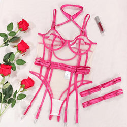 Image of Cross-border European and American new product sources, European and American sexy women's clothing, mesh splicing, hot girl sexy stripless jumpsuits, spot